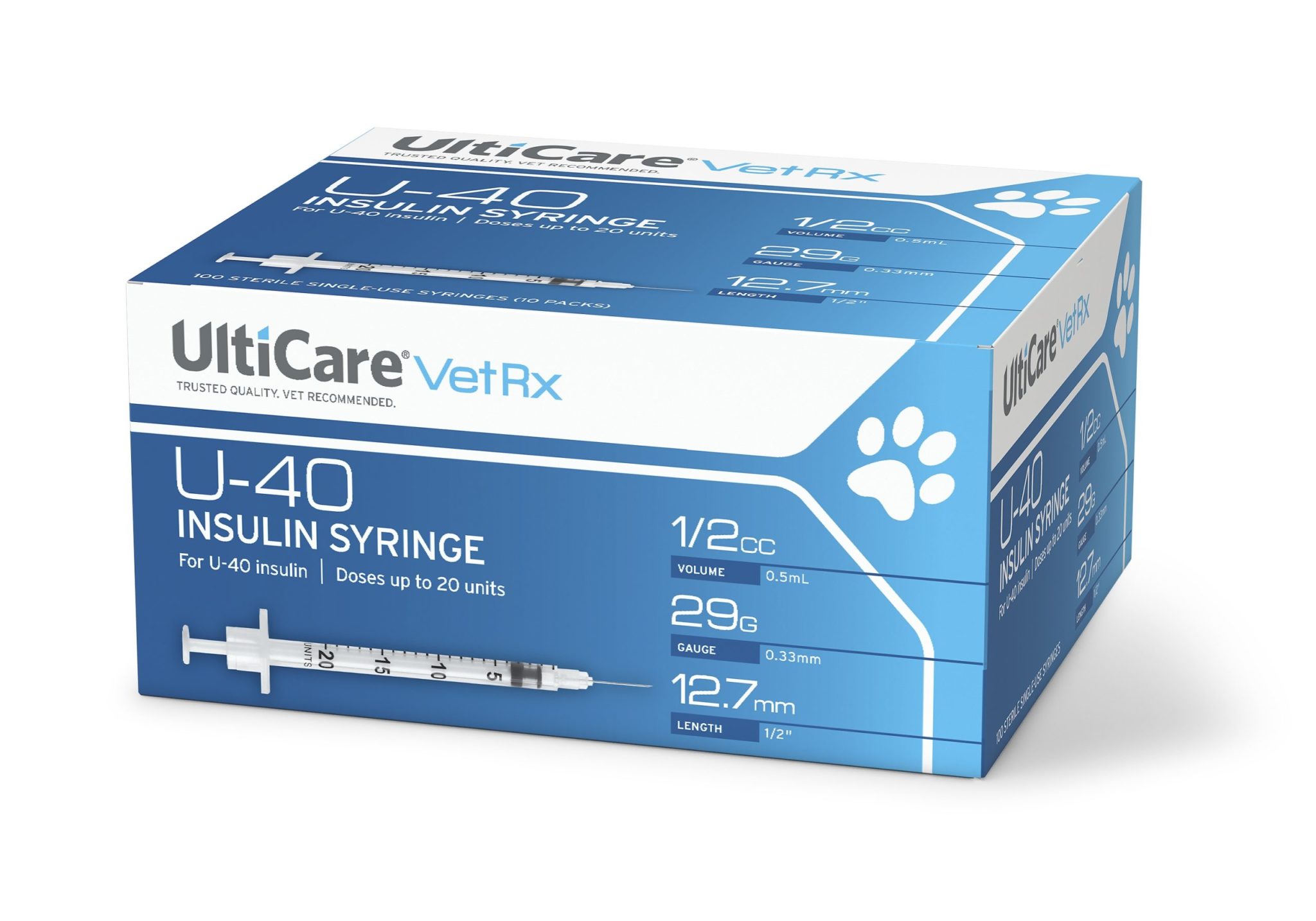 U40 UltiCare VetRx Insulin Syringes 100/box (½cc, 29g x ½") J&B Pet